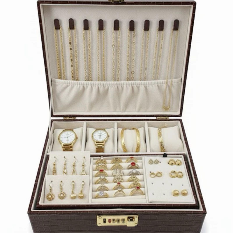 جعبه جواهرات چرمی مدل قفل رمزدار